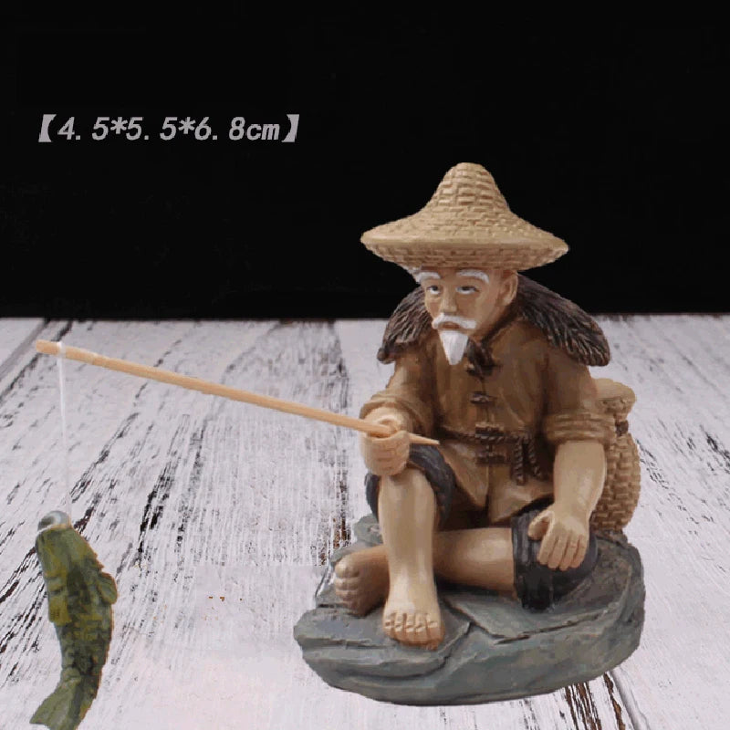 Fisherman's sitting figure eye-catching resin fishing elderly sculpture aquarium decoration outdoor garden decoration pond