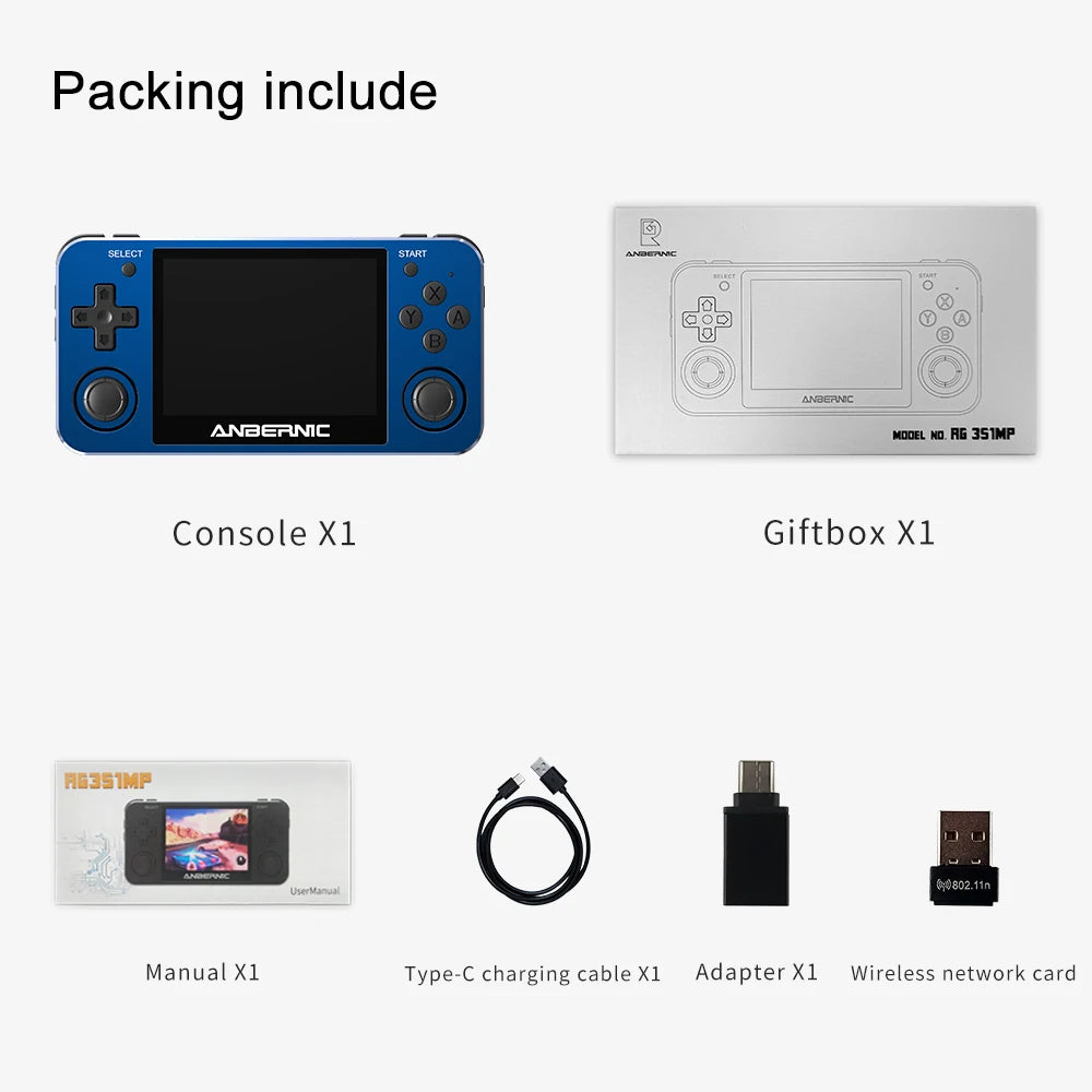 ANBERNIC RG351MP Portable Game Player Pocket Game Machine 3.5 Inch IPS Screen Support  Games External Wifi 64G 2400 Games