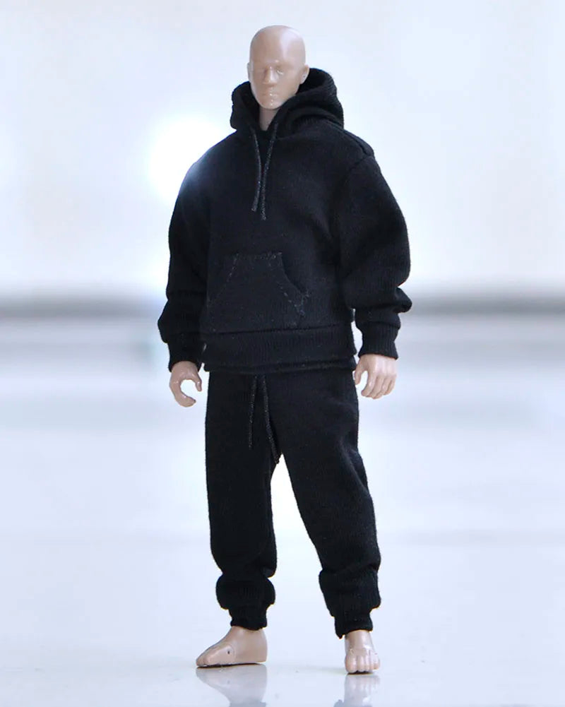 Herrenkleidung im Maßstab 1/12, lässige Sport-Kapuzenpullover-Hose, kurzärmliges T-Shirt, Zubehörmodell für 6-Zoll-Actionfigurenkörper