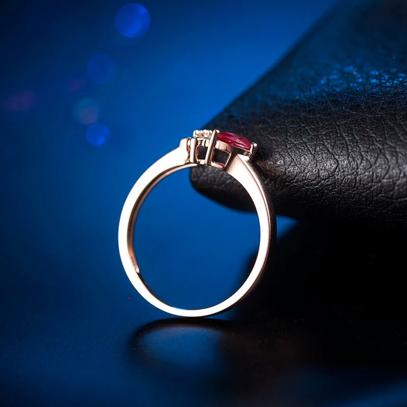 LOVERJEWELRY Любящи пръстени Чисто 18-каратово розово злато Рубин Сватбен пръстен Класически дизайн Диамантени бижута Пръстени за жени Коледни подаръци