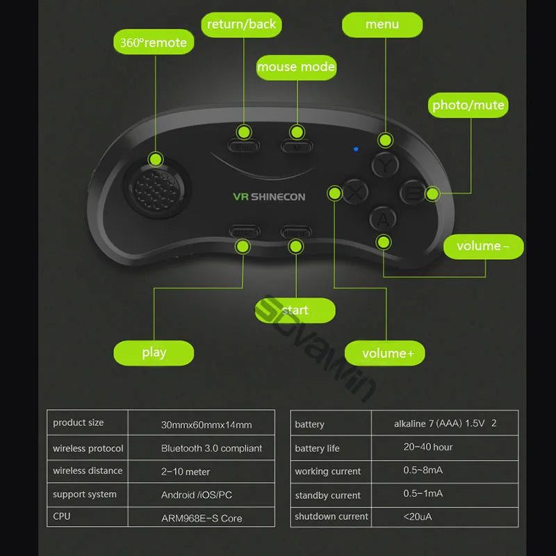 Shinecon Universal VR Controller Wireless Fit For Bluetooth Remote Joystick Gamepad  Music Selfie 3D Games for iPhone Android PC