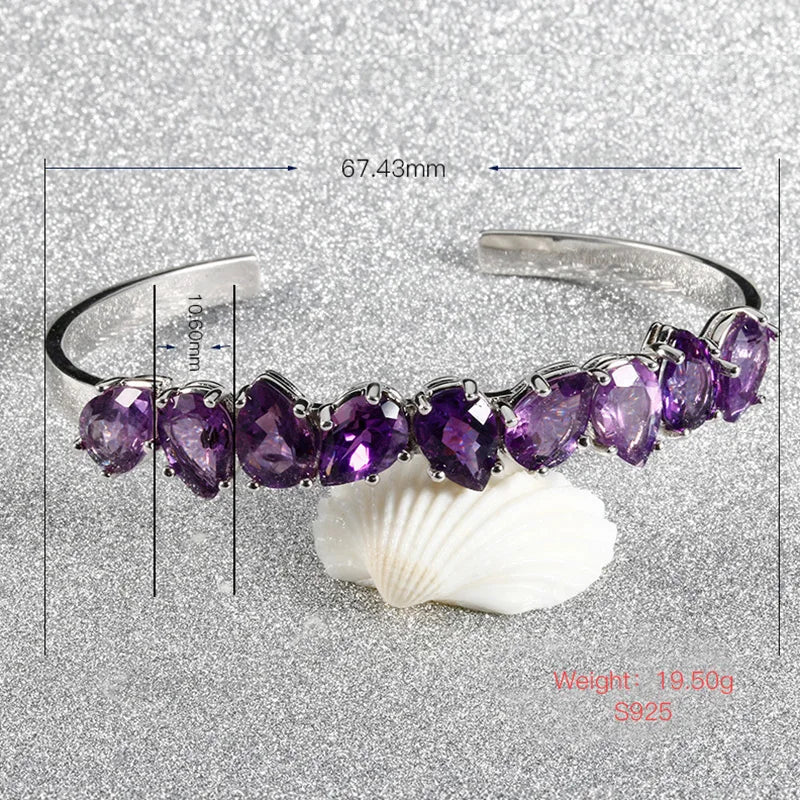 Luxury Charm Natural Amethyst Bracelets Bangles for Women S925 Silver Trendy Fine Jewelry Anniversary Engagement Party Gifts