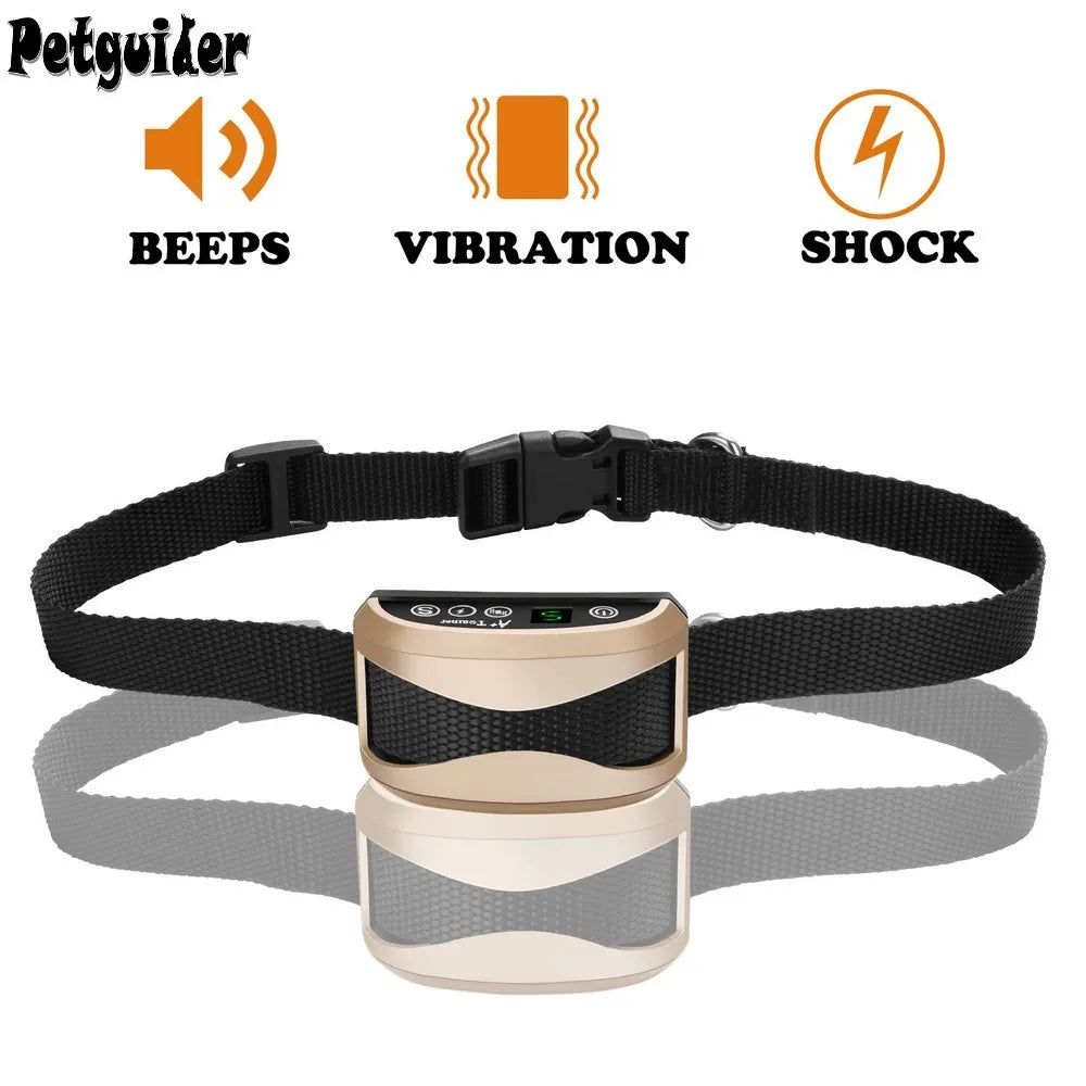 Antibellhalsband für Hunde, wasserdicht, wiederaufladbar, mit Ton-, Schock- und Vibrationsfunktion (0-7 Stufen einstellbar), automatischer Bellstopp-Funktion