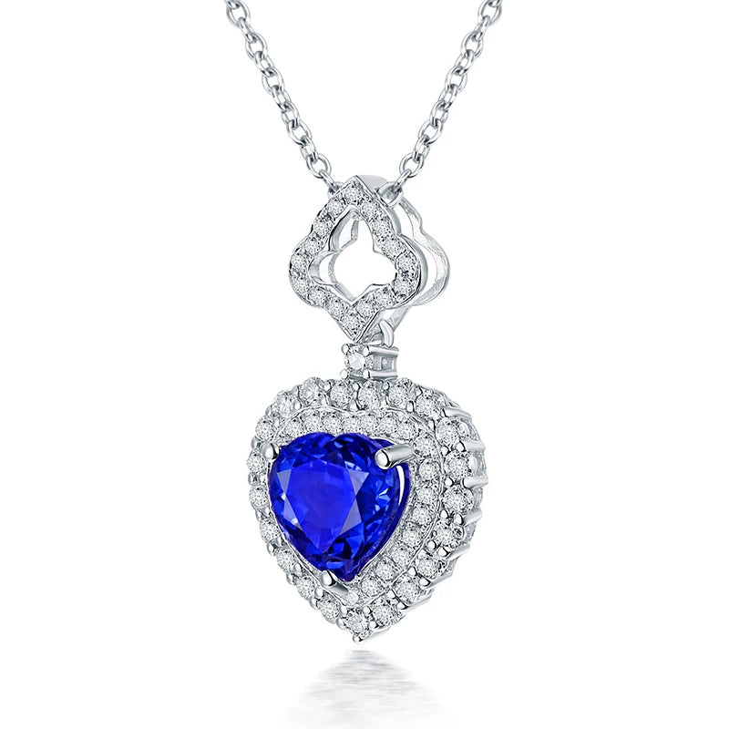LOVERJEWELRY Mädchen Herz Anhänger Diamanten Natürlicher Blauer Tansanit Anhänger Halskette Ohne Kette Echt 14Kt Weißgold Schmuck