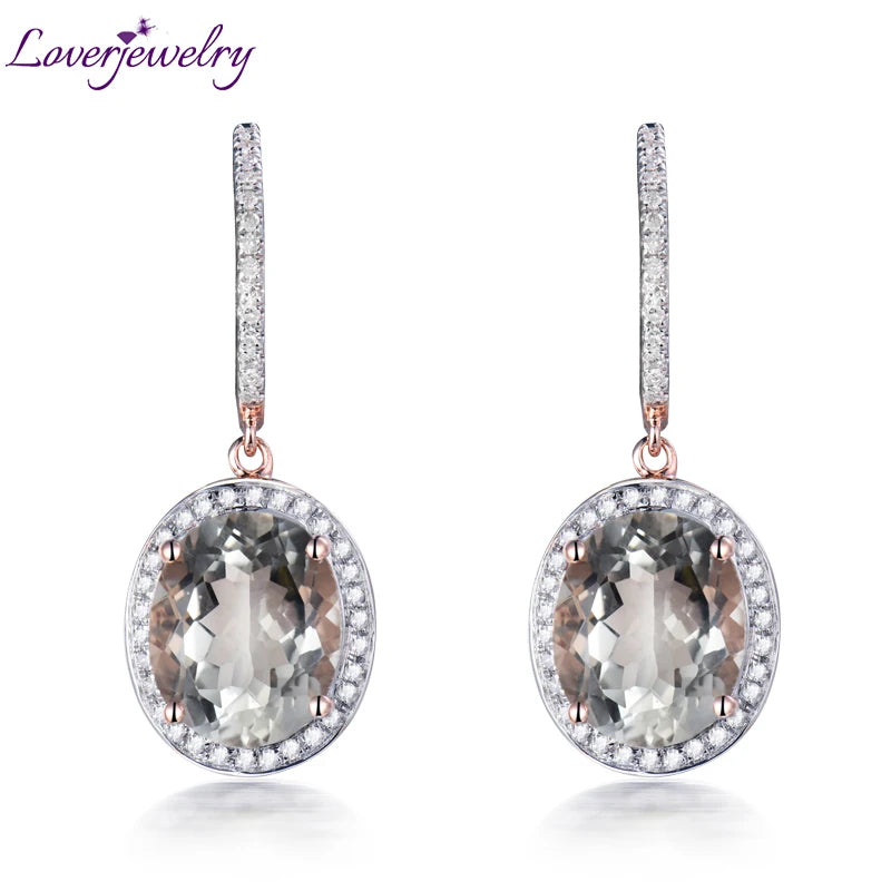 LOVERJEWELRY Damen-Tropfenohrringe, beliebt, Schmuck, 14 Karat Roségold, natürliche Diamanten, 6,80 Karat Amethyst, oval, 9 x 11 mm