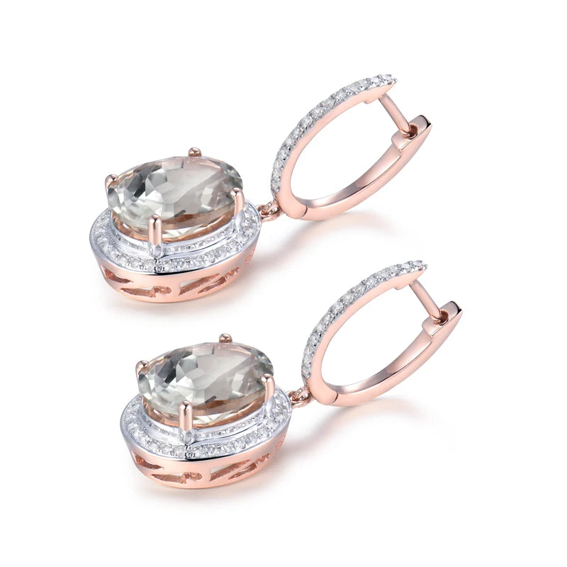 LOVERJEWELRY Damen-Tropfenohrringe, beliebt, Schmuck, 14 Karat Roségold, natürliche Diamanten, 6,80 Karat Amethyst, oval, 9 x 11 mm