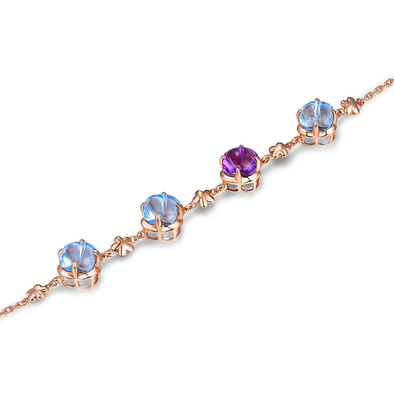 LOVERJEWELRY Citrine Topaz Amethyst Bracelet Real 14K Rose Gold Bangle Fine Jewelry for Wife Daughter Birthday Gift
