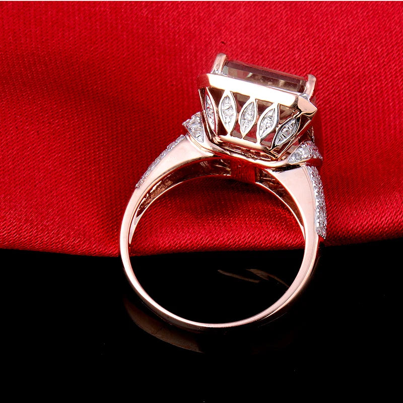 LOVERJEWELRY Ring für Damen, Smaragdschliff, grüner Quarz, 100 % natürlicher Amethyst, Diamant-Verlobungsring, echter 14-karätiger Roségold-Schmuck