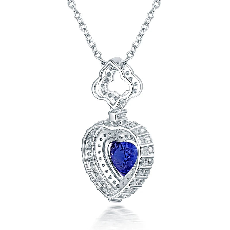 LOVERJEWELRY Mädchen Herz Anhänger Diamanten Natürlicher Blauer Tansanit Anhänger Halskette Ohne Kette Echt 14Kt Weißgold Schmuck