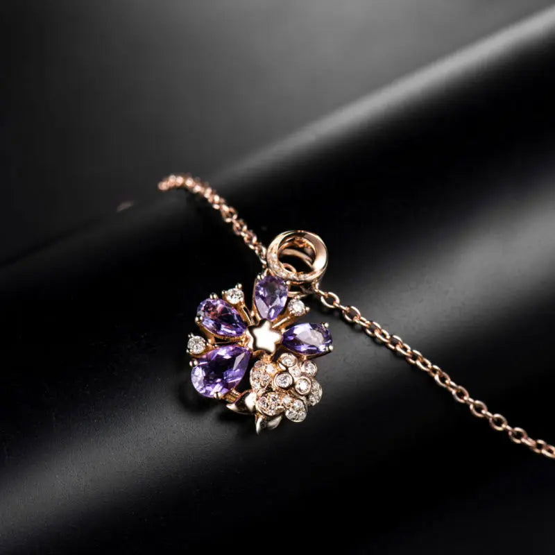 LOVERJEWELRY Дамски бижута Аметист Висулка Винтидж Плътно 18K Розово Злато Естествен Аметист Висулка За Момиче Парти Бижута Подарък