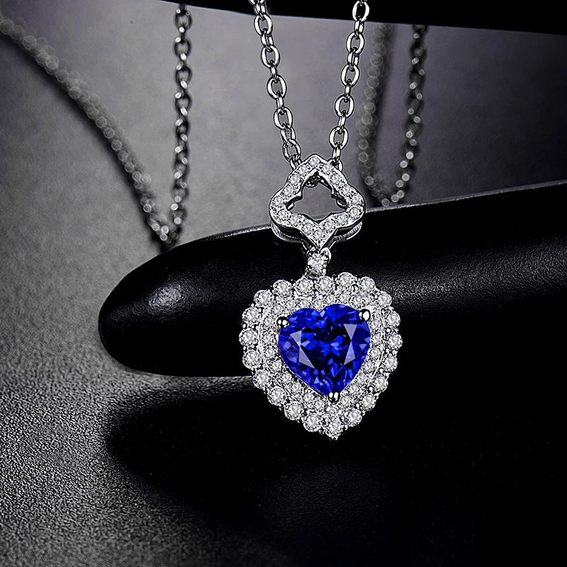 LOVERJEWELRY Mädchen Herz Anhänger Diamanten Natürlicher Blauer Tansanit Anhänger Halskette Ohne Kette Echt 14Kt Weißgold Schmuck