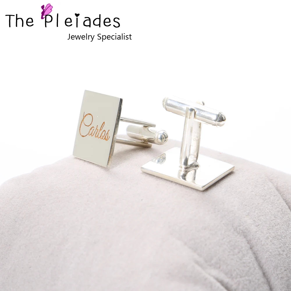 Manschettenknöpfe aus massivem 925er Silber mit eingravierter Unterschrift in Gelbgold, personalisierter Herrenschmuck, individuelles Logo, quadratische Manschettenknöpfe