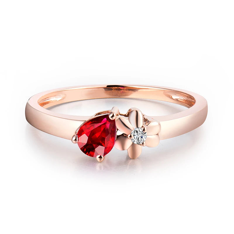 LOVERJEWELRY Любящи пръстени Чисто 18-каратово розово злато Рубин Сватбен пръстен Класически дизайн Диамантени бижута Пръстени за жени Коледни подаръци