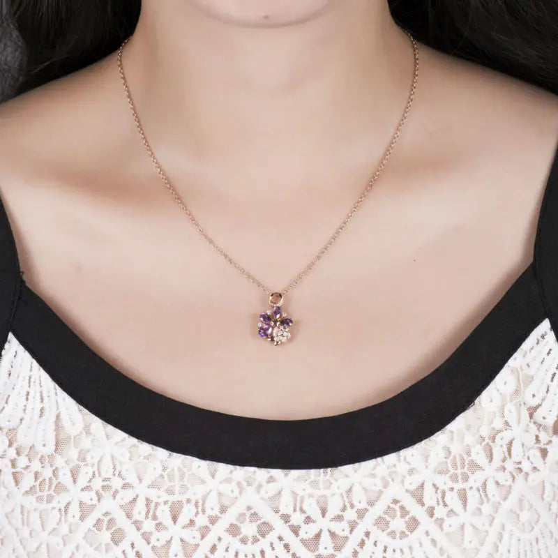 LOVERJEWELRY Дамски бижута Аметист Висулка Винтидж Плътно 18K Розово Злато Естествен Аметист Висулка За Момиче Парти Бижута Подарък