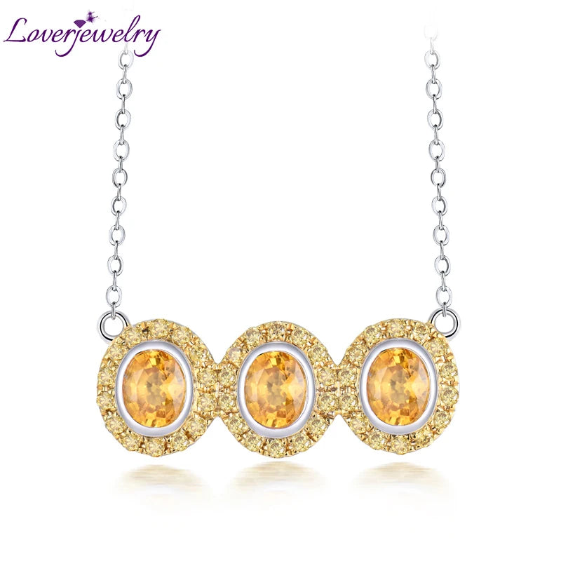 LOVERJEWELRY Halskette mit Anhänger für Mädchen, natürlicher Edelstein, Schmuck, reines 18 Karat Weißgold, gelber Saphir, Diamant-Anhänger für Frauen, Geschenk