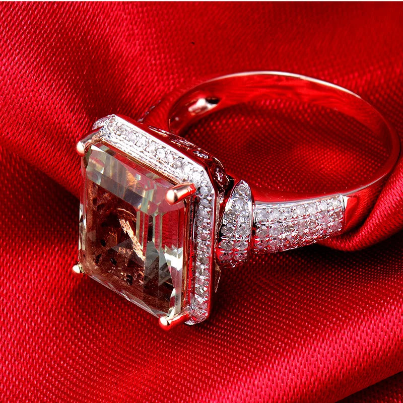 LOVERJEWELRY Ring für Damen, Smaragdschliff, grüner Quarz, 100 % natürlicher Amethyst, Diamant-Verlobungsring, echter 14-karätiger Roségold-Schmuck