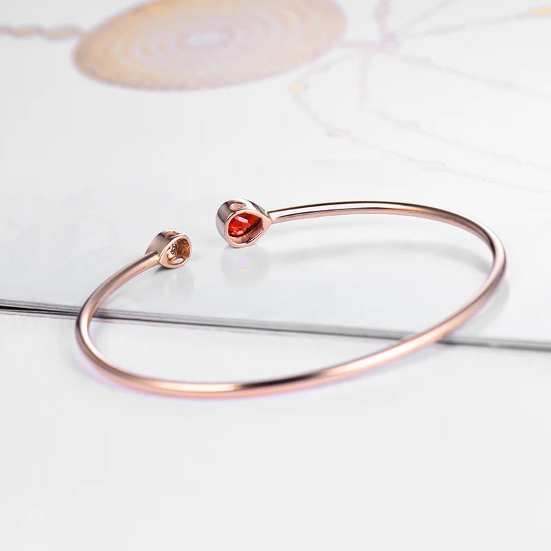 LOVERJEWELRY Bangle Solid 18K Rose Gold Pear Cut Natural Ruby Wedding Diamond Bracelet Promised Jewelry for Women Christmas Gift