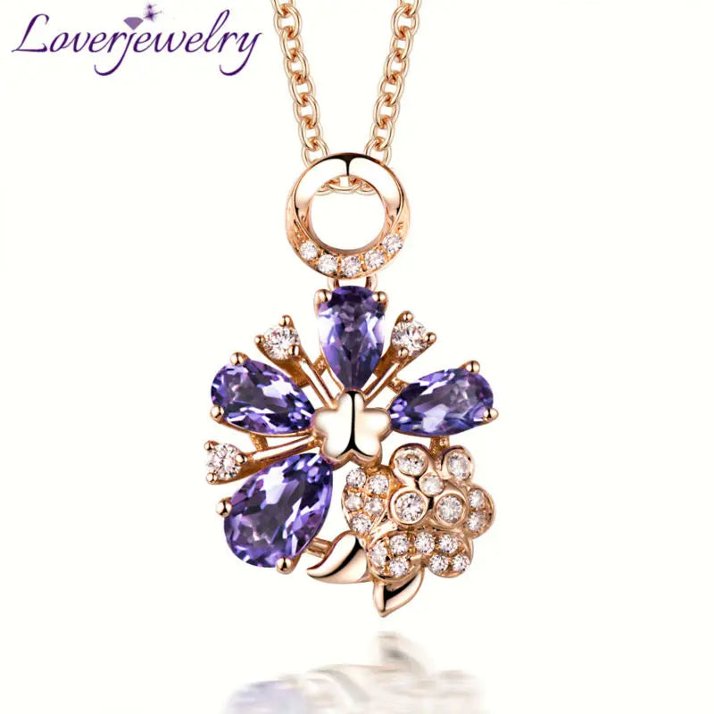 LOVERJEWELRY Дамски бижута Аметист Висулка Винтидж Плътно 18K Розово Злато Естествен Аметист Висулка За Момиче Парти Бижута Подарък