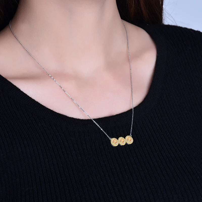 LOVERJEWELRY Halskette mit Anhänger für Mädchen, natürlicher Edelstein, Schmuck, reines 18 Karat Weißgold, gelber Saphir, Diamant-Anhänger für Frauen, Geschenk
