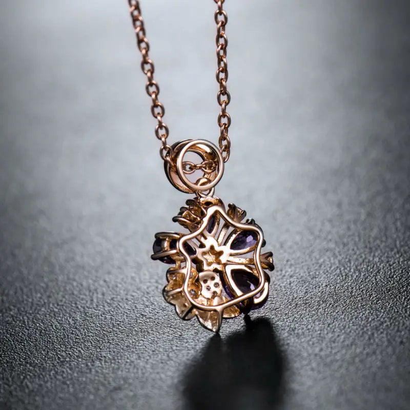 LOVERJEWELRY Дамски бижута Аметист Висулка Винтидж Плътно 18K Розово Злато Естествен Аметист Висулка За Момиче Парти Бижута Подарък