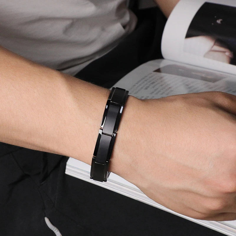 12mm Width Black PlatingTungsten Carbide Bracelet for Men Jewelry Matte Finished Inlay Magnetic Stone, Customized