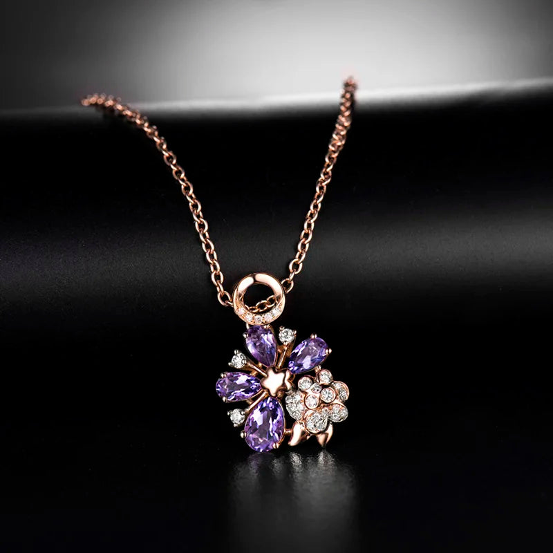 LOVERJEWELRY Дамски бижута Аметист Висулка Винтидж Плътно 18K Розово Злато Естествен Аметист Висулка За Момиче Парти Бижута Подарък