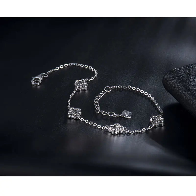 LOVERJEWELRY Романтична 18-каратова бяло злато с диаманти, годежна и сватбена гривна за жени, фини бижута на едро, любящ подарък NA0030