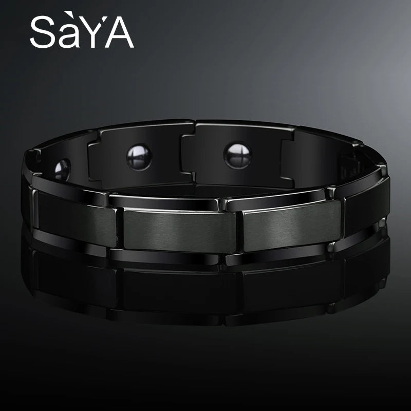 12mm Width Black PlatingTungsten Carbide Bracelet for Men Jewelry Matte Finished Inlay Magnetic Stone, Customized