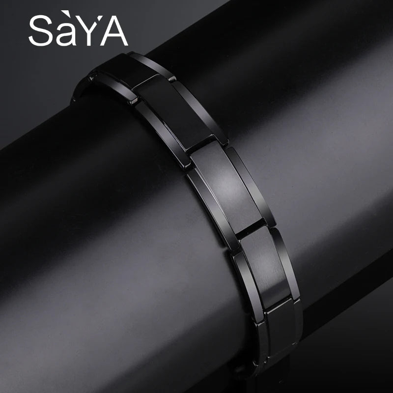 12mm Width Black PlatingTungsten Carbide Bracelet for Men Jewelry Matte Finished Inlay Magnetic Stone, Customized