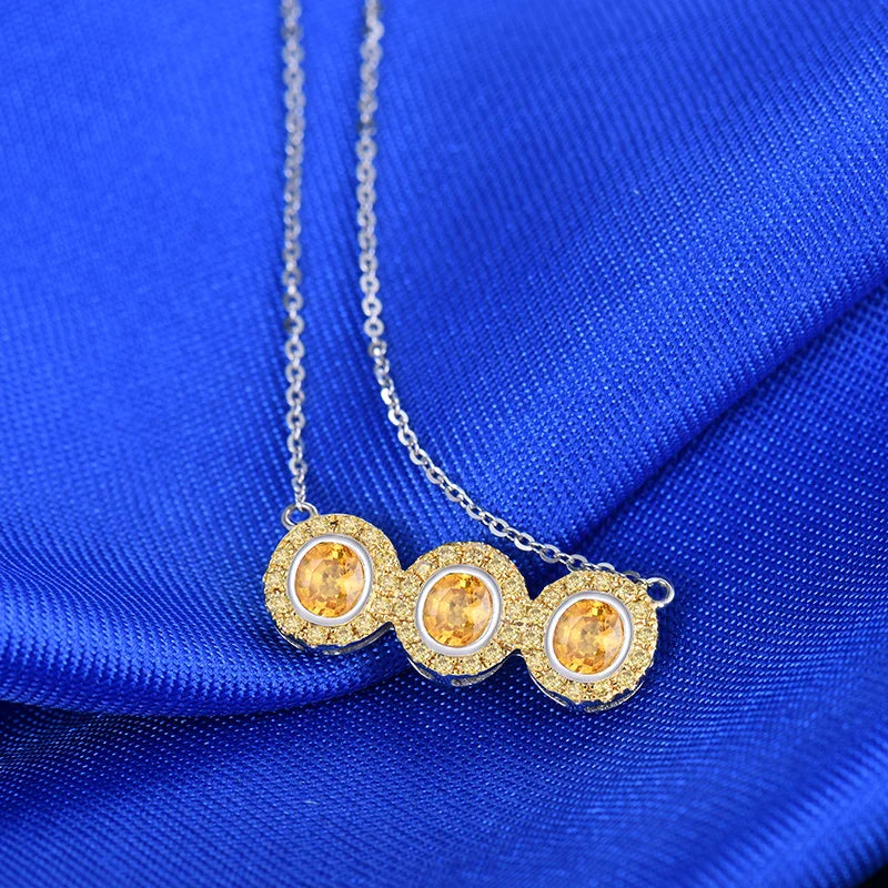 LOVERJEWELRY Halskette mit Anhänger für Mädchen, natürlicher Edelstein, Schmuck, reines 18 Karat Weißgold, gelber Saphir, Diamant-Anhänger für Frauen, Geschenk