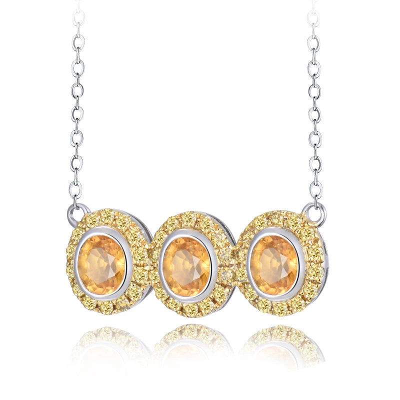 LOVERJEWELRY Halskette mit Anhänger für Mädchen, natürlicher Edelstein, Schmuck, reines 18 Karat Weißgold, gelber Saphir, Diamant-Anhänger für Frauen, Geschenk