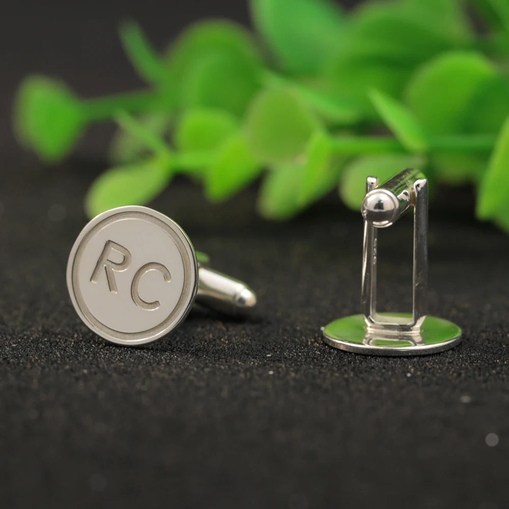 Gravur 925er Massivsilber Personalisierte Manschettenknöpfe für Männer Individuelle Manschettenknöpfe mit 2 Initialen Name Logo Jubiläumsgeschenke