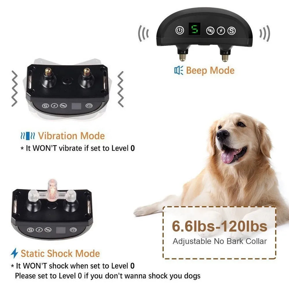 Antibellhalsband für Hunde, wasserdicht, wiederaufladbar, mit Ton-, Schock- und Vibrationsfunktion (0-7 Stufen einstellbar), automatischer Bellstopp-Funktion
