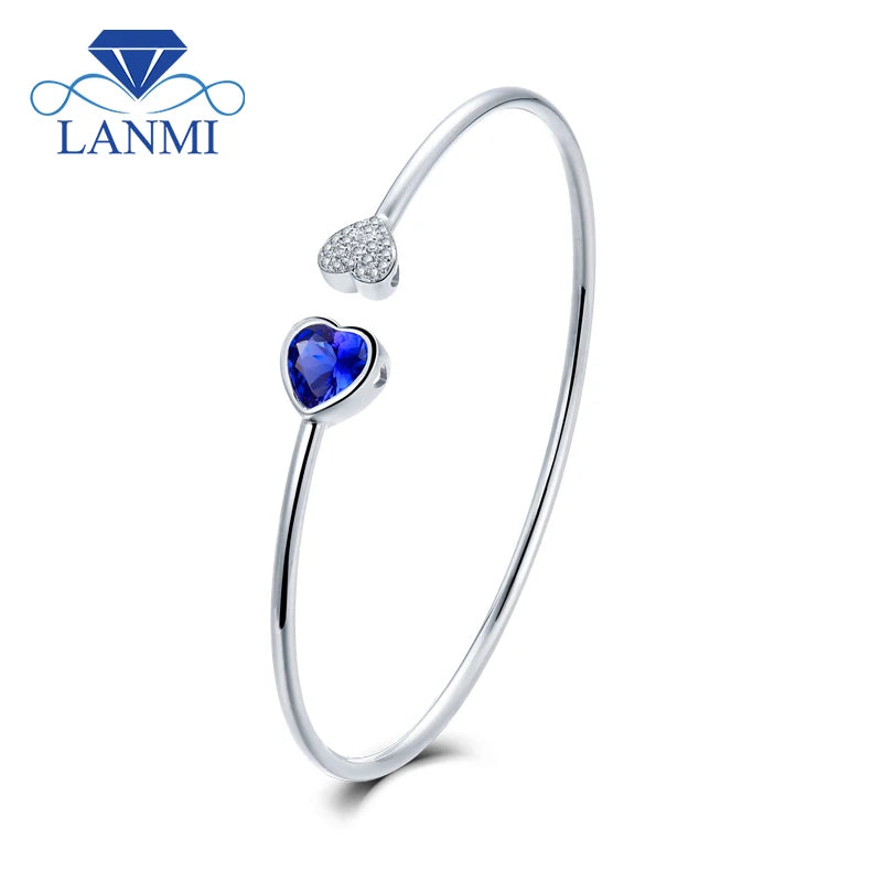 LANMI Solide 18 K Weiß Gold Natürliche Tansanit Armbänder Frauen Hübscher Armreif Diamant Versprochen Schmuck für Mädchen Party Geschenk