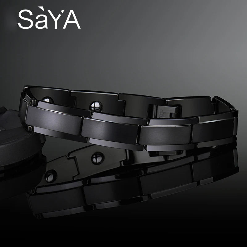 12mm Width Black PlatingTungsten Carbide Bracelet for Men Jewelry Matte Finished Inlay Magnetic Stone, Customized