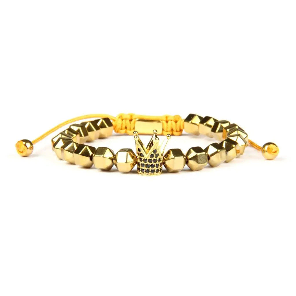 Ailatu 10 teile/los Crown Armband Schwarz Hämatit Perlen Macrame Pulseira Masculina Schmuck Anpassbare Stil und Laser Logo