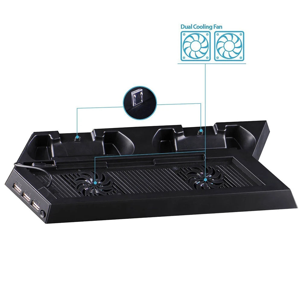 All-In-One-Kühlstation mit zwei Kühlerlüftern, vertikaler Ständer mit 2 Controller-Ladedockstationen für PlayStation 4 für PS4