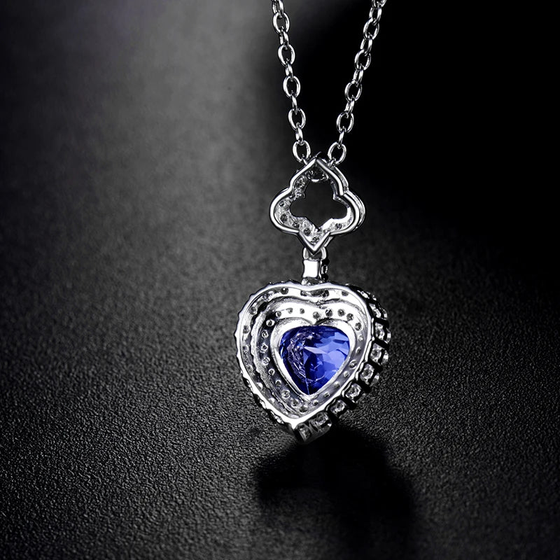 LOVERJEWELRY Mädchen Herz Anhänger Diamanten Natürlicher Blauer Tansanit Anhänger Halskette Ohne Kette Echt 14Kt Weißgold Schmuck