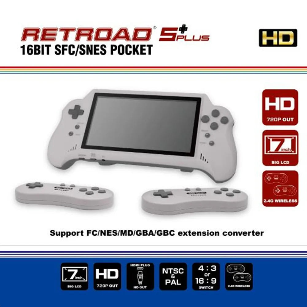 16BIT HD ULTRA SNES POCKET RETROAD 5PLUS Video Game Console Handheld Player 7inch Big Screem 2.4G Wireless Controllers