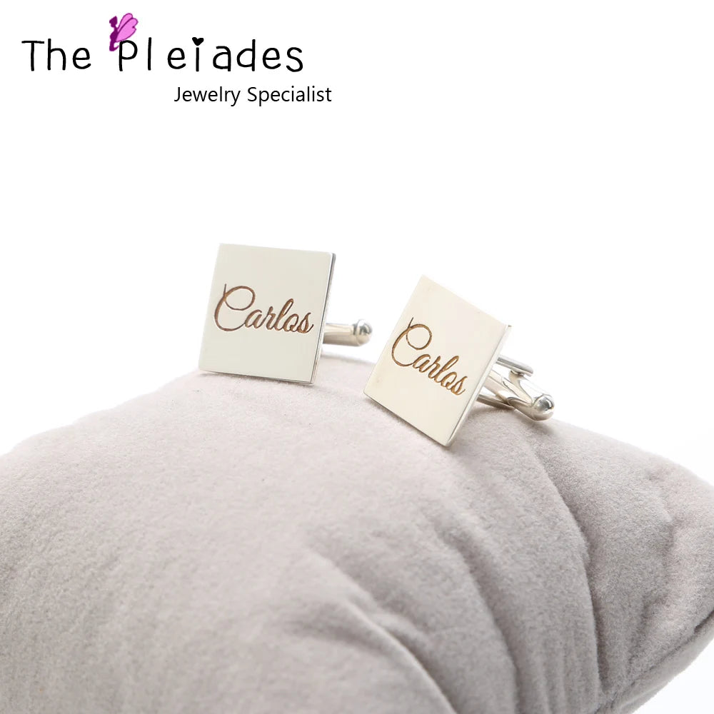 Manschettenknöpfe aus massivem 925er Silber mit eingravierter Unterschrift in Gelbgold, personalisierter Herrenschmuck, individuelles Logo, quadratische Manschettenknöpfe