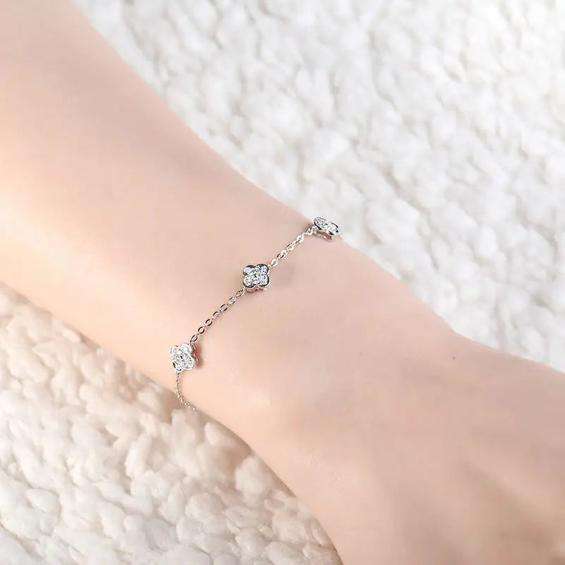 LOVERJEWELRY Романтична 18-каратова бяло злато с диаманти, годежна и сватбена гривна за жени, фини бижута на едро, любящ подарък NA0030