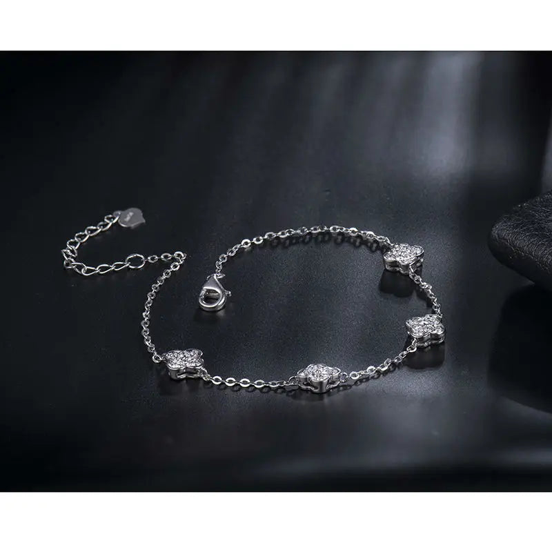 LOVERJEWELRY Романтична 18-каратова бяло злато с диаманти, годежна и сватбена гривна за жени, фини бижута на едро, любящ подарък NA0030