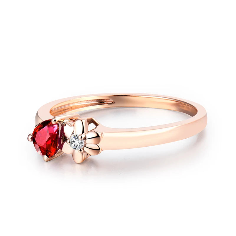 LOVERJEWELRY Любящи пръстени Чисто 18-каратово розово злато Рубин Сватбен пръстен Класически дизайн Диамантени бижута Пръстени за жени Коледни подаръци
