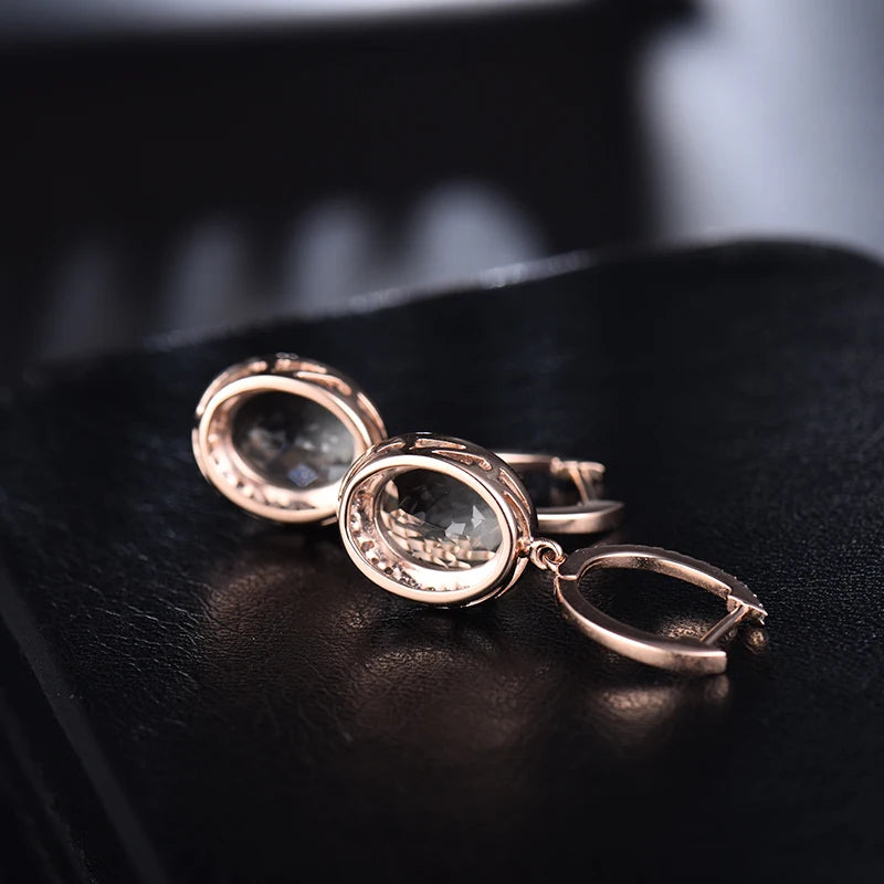 LOVERJEWELRY Damen-Tropfenohrringe, beliebt, Schmuck, 14 Karat Roségold, natürliche Diamanten, 6,80 Karat Amethyst, oval, 9 x 11 mm