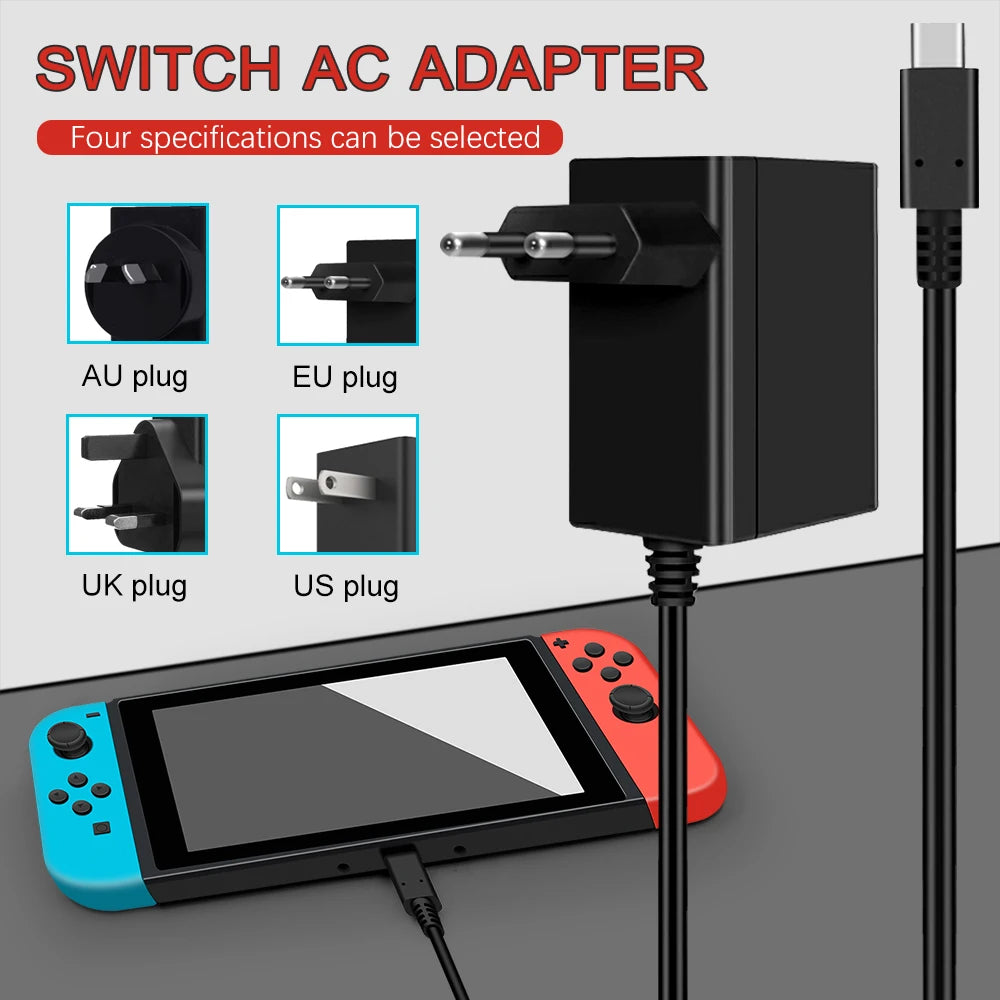 Nintend Switch 5 V 3 A / 15 V 2.6 A  Power Supply Travel Charger With 1.5 m USB Type C Charging Cable Support TV for Switch Lite