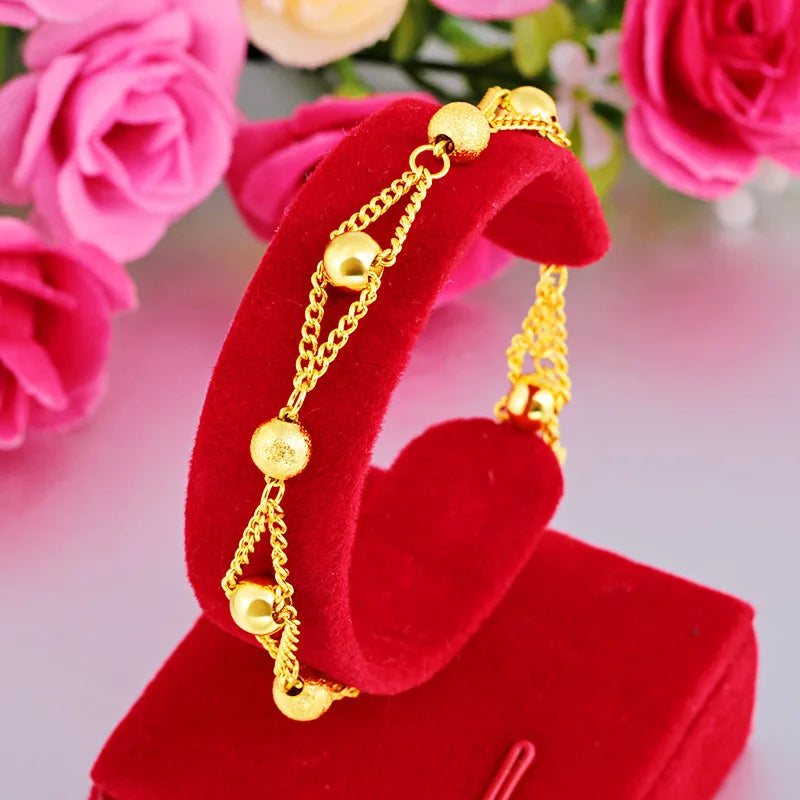 Mode 18K Gold Armband für Männer Frauen Hochzeit Engagement Schmuck Luxus Klassische Kugel Kette Armband Nicht Verblassen Feine Schmuck Geschenk