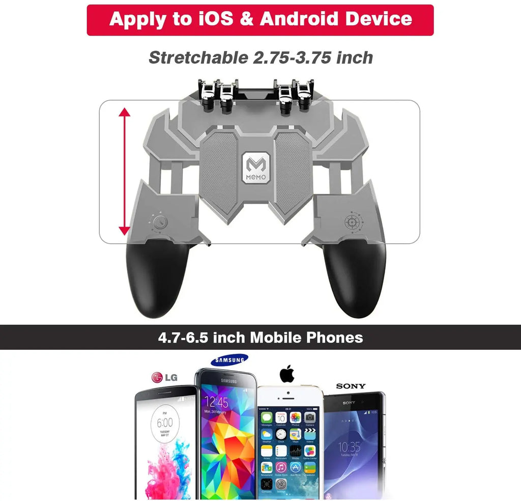 Universal PUBG Mobile Gamepad Controller Joystick with 6-Finger Keys for FPS Gaming Compatible with iOS And Android