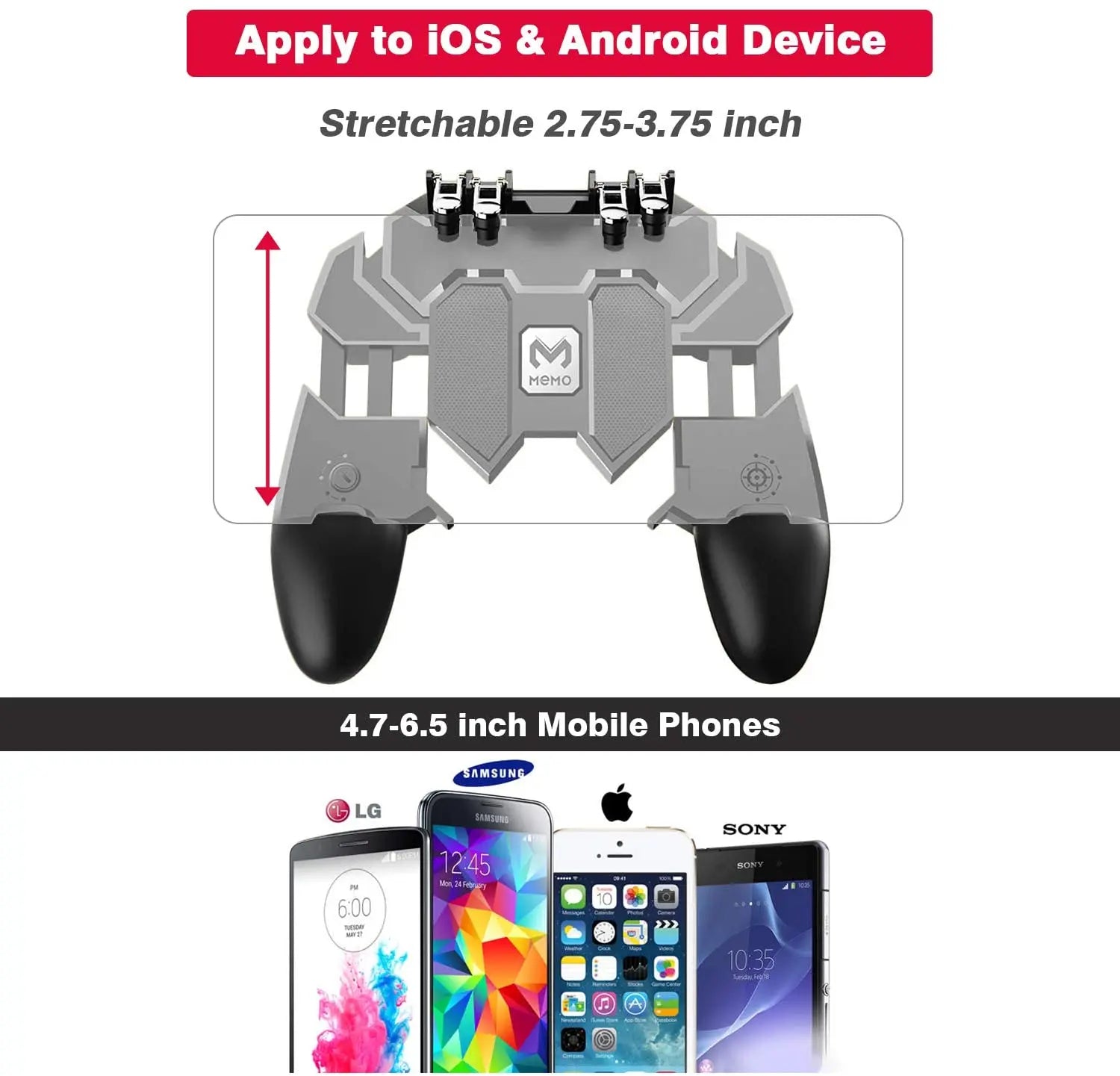 Universal PUBG Mobile Gamepad Controller Joystick with 6-Finger Keys for FPS Gaming Compatible with iOS And Android