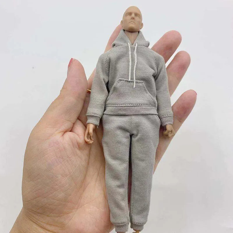 Herrenkleidung im Maßstab 1/12, lässige Sport-Kapuzenpullover-Hose, kurzärmliges T-Shirt, Zubehörmodell für 6-Zoll-Actionfigurenkörper