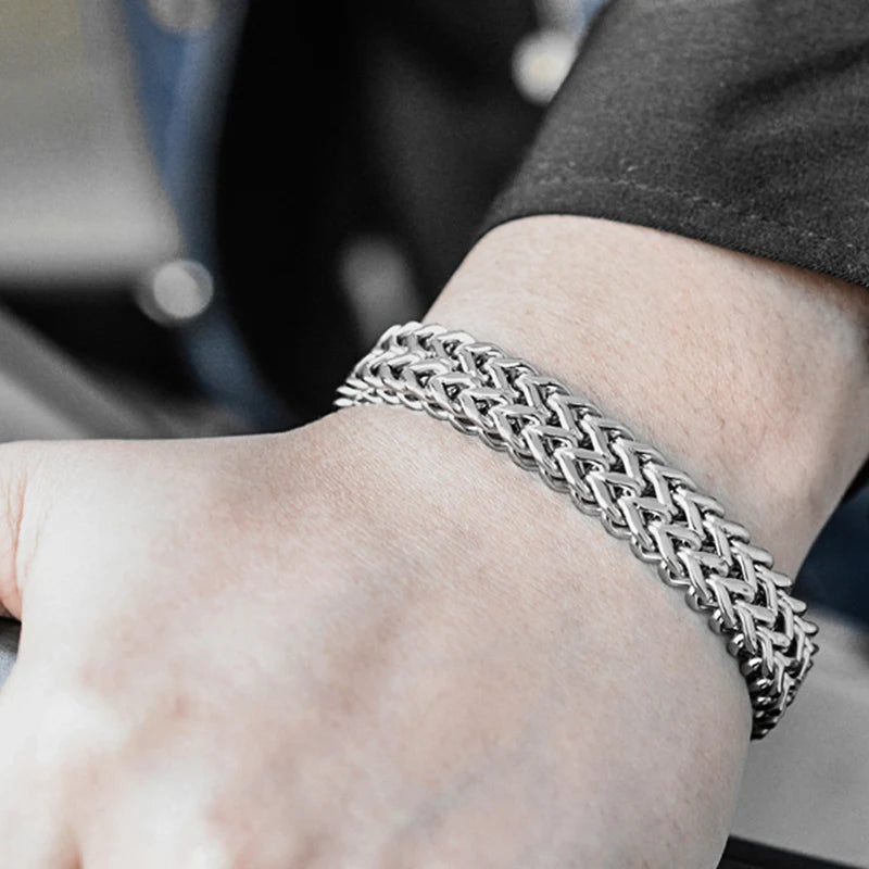 11.5mm Width Titanium Steel Men Bracelets Chain Links Bracelets Two Layers Lengt 17.5cm to 24cm, Engraving